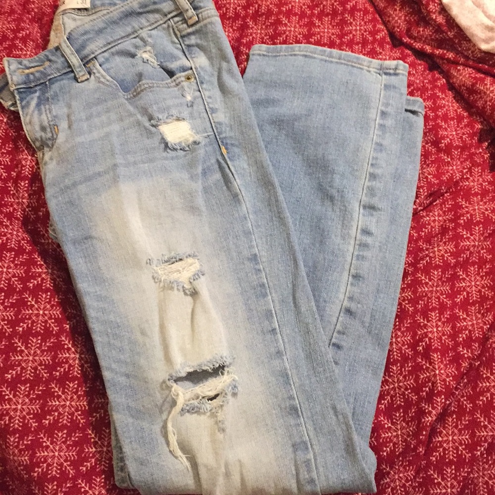 Hollister light wash straight leg distressed jeans